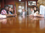 Youth from Boston MA meet with a staffer from Senator Scott Brown’s office to discuss how their representative’s priorities compare with their own.